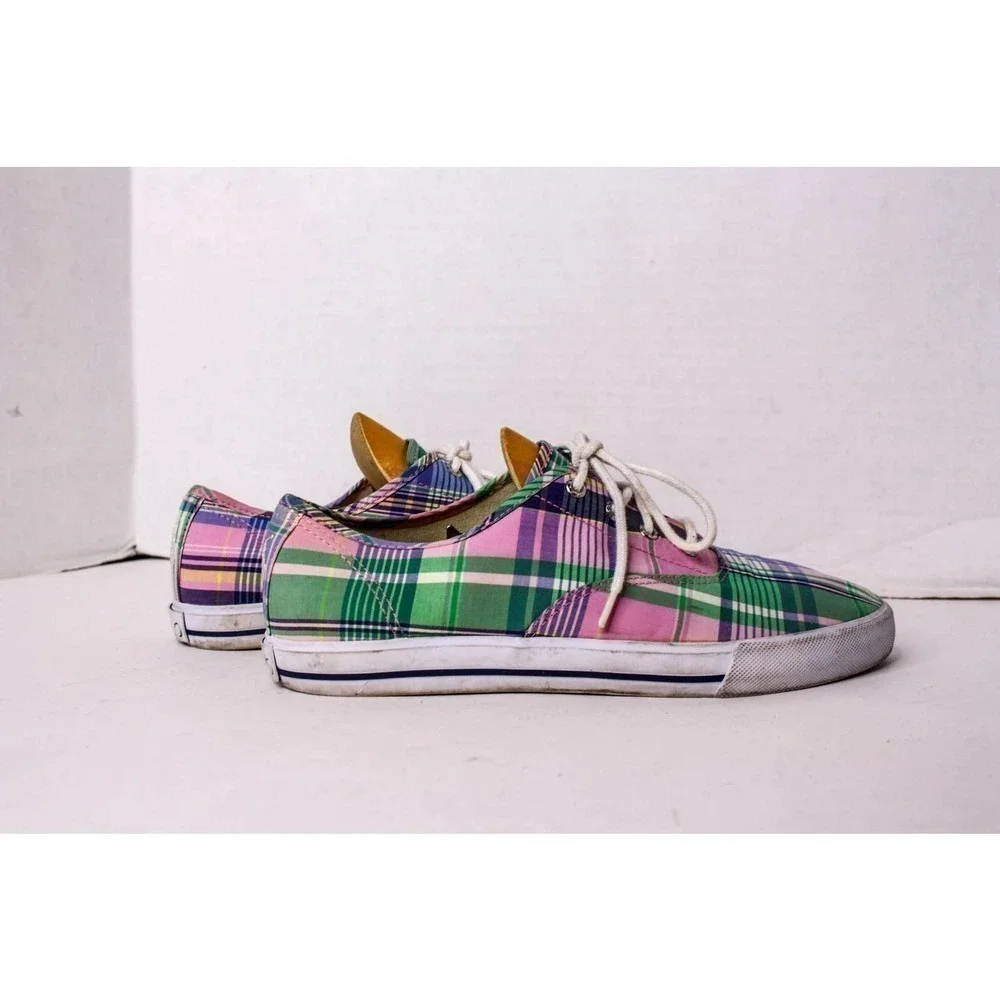 Polo Ralph Lauren Shoes Plaid Fabric Lace Up Sneaker Size 7